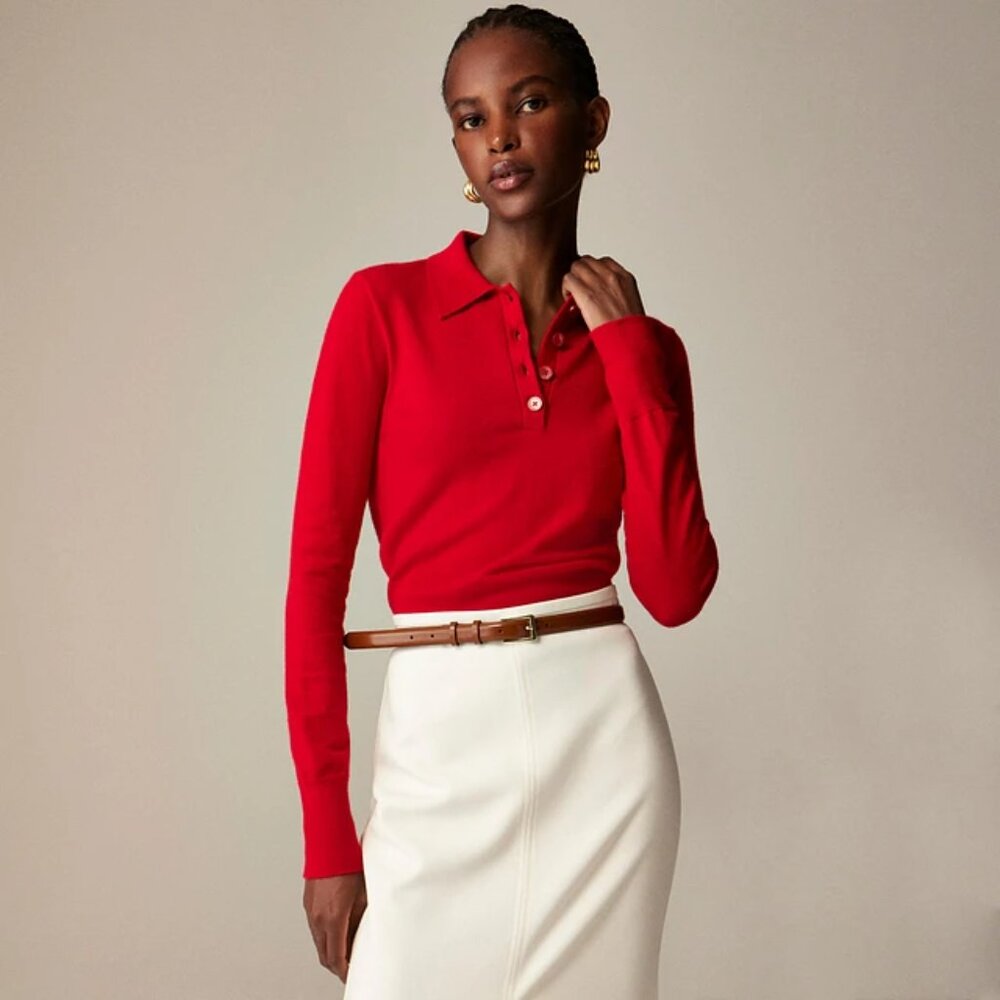 Jcrew "Featherweight Cashmere Blend" L/S Polo Shirt - Red - L - $25